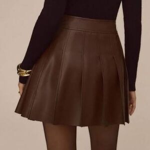 ❤️‍🔥BOGO FREE SHEIN Faux Leather Brown Cognac Pleated Mini Skater Skirt Small